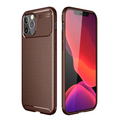 BUĞZ İphone 12 Pro Max Kılıf Auto Focus Karbon Kapak - Kahverengi