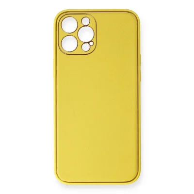 BUĞZ İphone 12 Pro Max Kılıf Coco Deri Silikon Kapak - Sarı