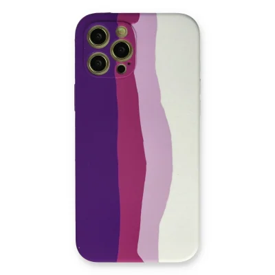 BUĞZ İphone 12 Pro Max Kılıf Ebruli Lansman Silikon - Mor-beyaz