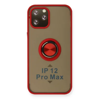 BUĞZ İphone 12 Pro Max Kılıf Montreal Yüzüklü Silikon Kapak - Kırmızı