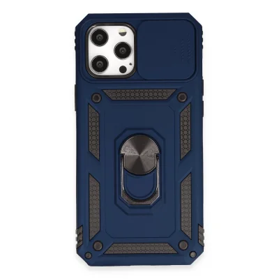 BUĞZ İphone 12 Pro Max Kılıf Pars Lens Yüzüklü Silikon - Lacivert