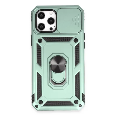 BUĞZ İphone 12 Pro Max Kılıf Pars Lens Yüzüklü Silikon - Yeşil