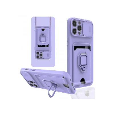 BUĞZ İphone 12 Pro Max Kılıf Zuma Kartvizitli Yüzüklü Silikon - Lila