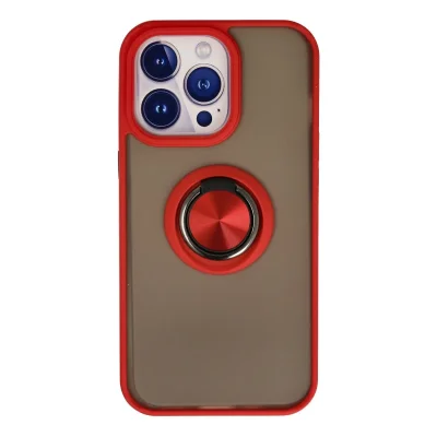 BUĞZ İphone 13 Pro Kılıf Montreal Yüzüklü Silikon Kapak - Kırmızı