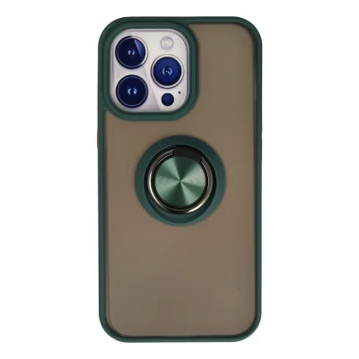 BUĞZ İphone 13 Pro Kılıf Montreal Yüzüklü Silikon Kapak - Yeşil