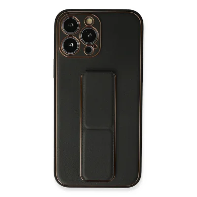 BUĞZ İphone 13 Pro Max Kılıf Coco Deri Standlı Kapak - Siyah