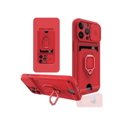 BUĞZ İphone 13 Pro Max Kılıf Zuma Kartvizitli Yüzüklü Silikon - Kırmızı