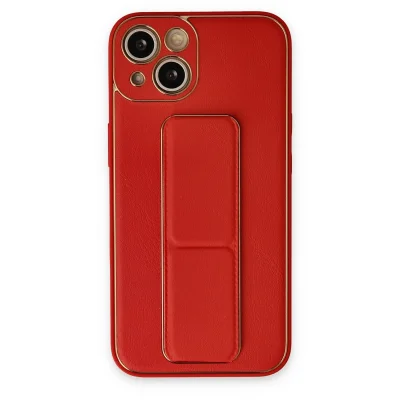 BUĞZ İphone 14 Kılıf Coco Deri Standlı Kapak - Kırmızı