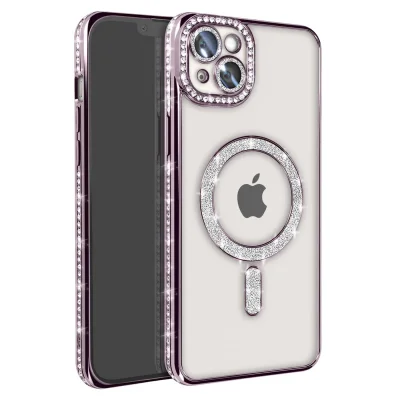 BUĞZ İphone 14 Kılıf Joke Simli Magneticsafe Kılıf - Derin Mor