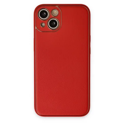 BUĞZ İphone 14 Plus Kılıf Coco Deri Silikon Kapak - Kırmızı