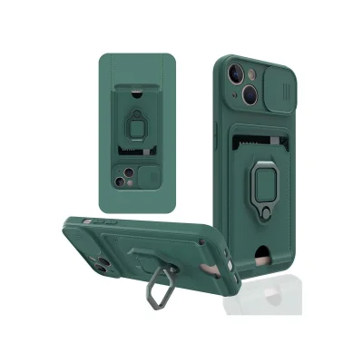 BUĞZ İphone 14 Plus Kılıf Zuma Kartvizitli Yüzüklü Silikon - Yeşil