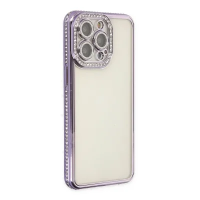 BUĞZ İphone 14 Pro Kılıf Joke Taşlı Silikon - Mor