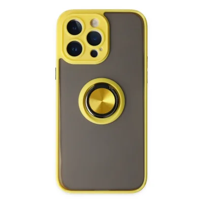 BUĞZ İphone 14 Pro Kılıf Montreal Yüzüklü Silikon Kapak - Sarı