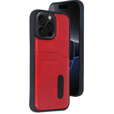 BUĞZ İphone 14 Pro Max Kılıf Sara Kartvizitli Deri Kılıf - Kırmızı