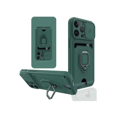 BUĞZ İphone 14 Pro Max Kılıf Zuma Kartvizitli Yüzüklü Silikon - Yeşil