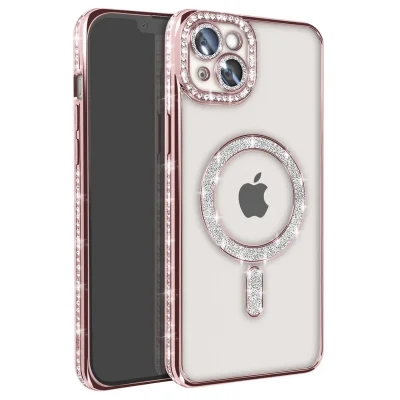 BUĞZ İphone 15 Kılıf Joke Simli Magneticsafe Kılıf - Pembe