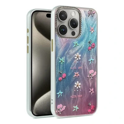 BUĞZ İphone 15 Pro Kılıf Blade Aynalı Desenli Kapak - Desen 4