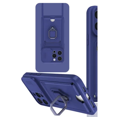 BUĞZ İphone 15 Pro Kılıf Zuma Kartvizitli Yüzüklü Silikon - Lacivert