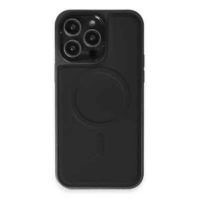 BUĞZ İphone 15 Pro Max Kılıf Ozzi Magsafe Deri Kapak - Siyah