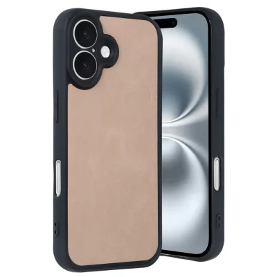 BUĞZ İphone 16 Kılıf Aras Deri Kapak - Pudra