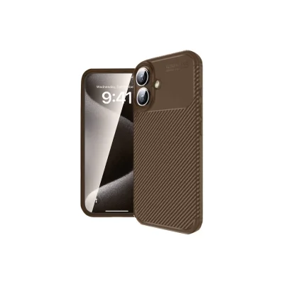 BUĞZ İphone 16 Kılıf Auto Focus Karbon Kapak - Kahverengi