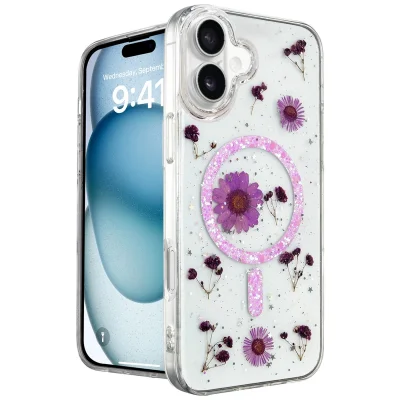 BUĞZ İphone 16 Kılıf Daisy Simli Magsafe Kapak - Mor