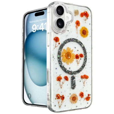 BUĞZ İphone 16 Kılıf Daisy Simli Magsafe Kapak - Siyah