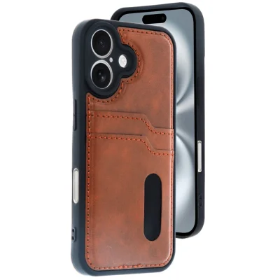 BUĞZ İphone 16 Kılıf Sara Kartvizitli Deri Kılıf - Taba