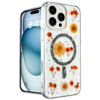 BUĞZ İphone 16 Pro Kılıf Daisy Simli Magsafe Kapak - Siyah