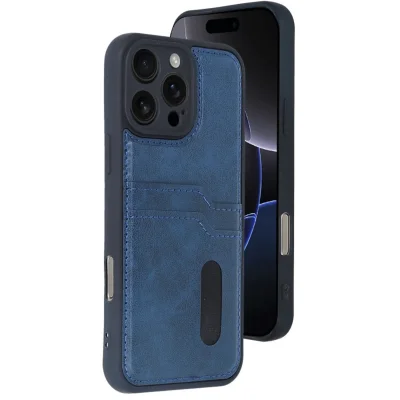 BUĞZ İphone 16 Pro Kılıf Sara Kartvizitli Deri Kılıf - Lacivert