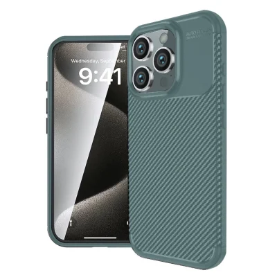 BUĞZ İphone 16 Pro Max Kılıf Auto Focus Karbon Kapak - Koyu Yeşil