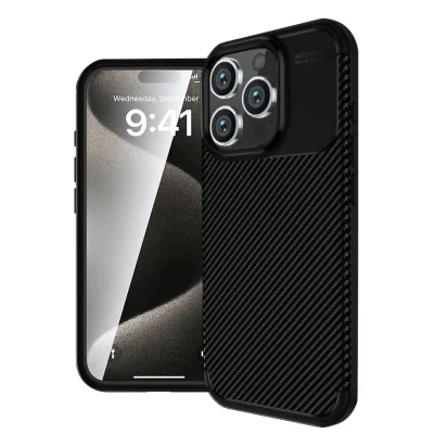 BUĞZ İphone 16 Pro Max Kılıf Auto Focus Karbon Kapak - Siyah
