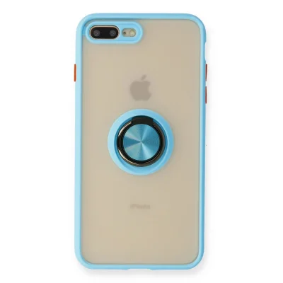 BUĞZ İphone 7 Plus Kılıf Montreal Yüzüklü Silikon Kapak - Buz Mavi