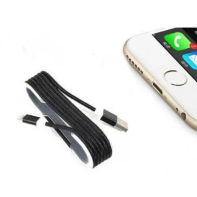 BUĞZ iPhone Örgü Şeklinde Renkli Çelik Şarj Data Kablosu - Siyah