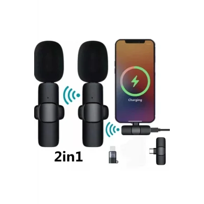 BUĞZ iPhone ve Type C Girişli Cihazlar İçin İkili Kablosuz Yaka Mikrofonu, Sosyal Medya ve Video Kaydı