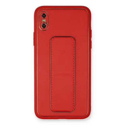 BUĞZ İphone Xs Max Kılıf Coco Deri Standlı Kapak - Kırmızı