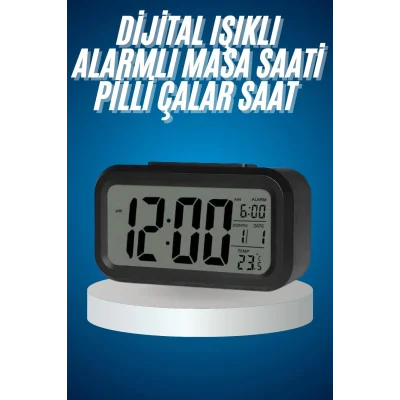  Işıklı Dereceli Masa Ofis Saati Alarmlı Termometre Takvim Çalar Saat