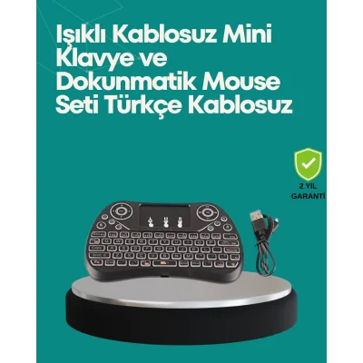  Işıklı Kablosuz Mini Klavye – 2.4 GHz, Dokunmatik Mouse Özellikli