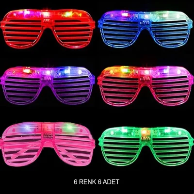 BUĞZ Işıklı Panjur Şeritli Led Parti Gözlüğü 6 Renk 6’lı Set