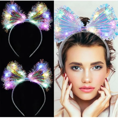 BUĞZ Işıltılı Fiber Fiyonk Gece Tacı Işıklı Ledli Eğlence Tacı 1 Adet 20x21 Cm