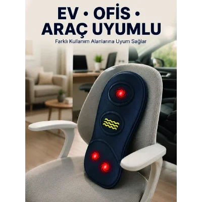 BUĞZ Isıtmalı Bel Masaj Minderi Ev Ofis Araç Uyumlu Titreşimli Destek