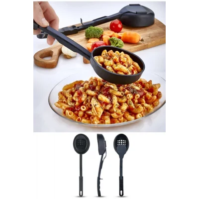 BUĞZ Isıya Dayanıklı 3 in 1 Servis Kepçesi - Kepçe Kevgir Kaşık 3'ü Bir Arada Servis Seti