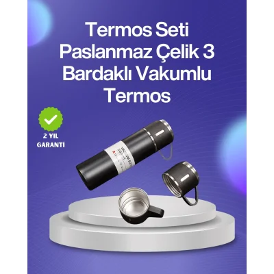 BUĞZ Isıyı Uzun Süre Koruyan 500 ml Termos Seti | Çelik Gövde, 2 Bardaklı, Hediye Kutulu
