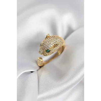BUĞZ Jaguar Model Gold Renk Zirkon Taşlı Kadın Yüzük