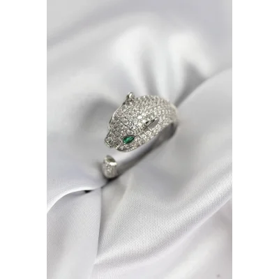 BUĞZ Jaguar Model Gümüş Renk Zirkon Taşlı Kadın Yüzük