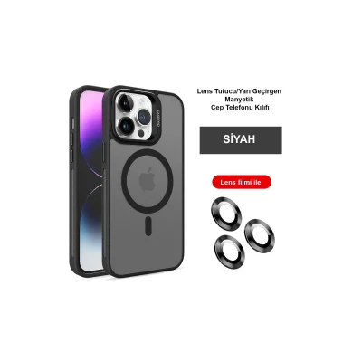 BUĞZ Joko İphone 14 Pro Kılıf Flet Lens Magsafe Kapak - Siyah