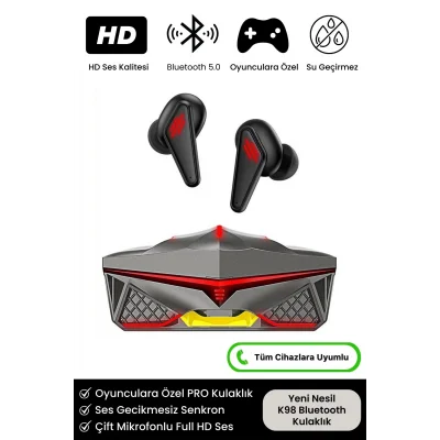  K98 Pro Oyuncu HD Ses Mikrofonlu Işıklı Metal Kasa iOS Android Uyumlu Bluetooth Kablosuz Kulaklık
