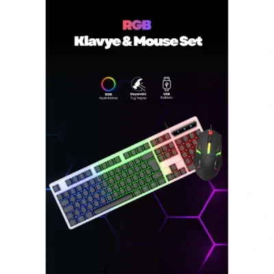 BUĞZ Kablolu Işıklı Gaming Standart Türkçe Q Klavye Ve Mouse Seti
