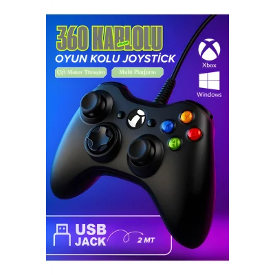 BUĞZ Kablolu joystick siyah Xbox 360 uyumlu hızlı şarj destekli bluetoothsuz garantisiz