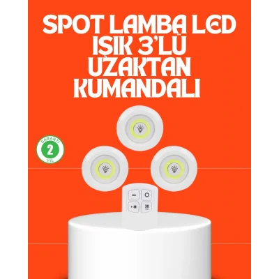  Kablosuz 3 Lü Spot Led Lamba Seti Uzaktan Kumandalı Enerji Tasarruflu Aydınlatma